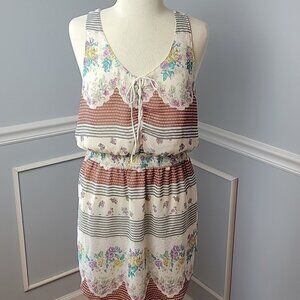 FREE PEOPLE Falling for Georgette Boho Cottage Lace Up Sleeveless Mini Dress M